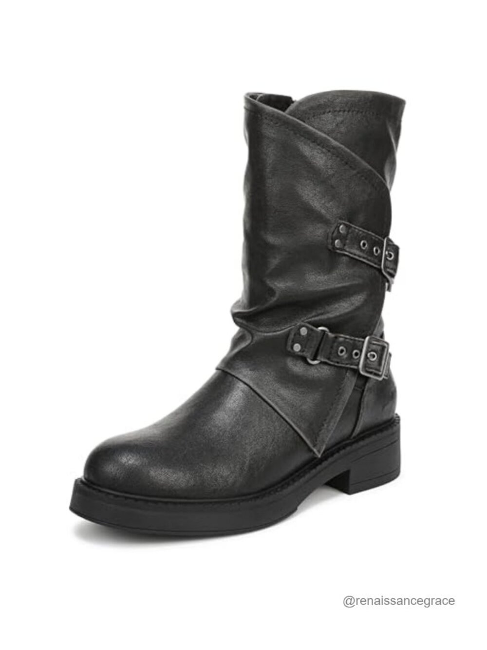 Moto Ankle Bootie, Faux Leather, Side Zip, Block Heel